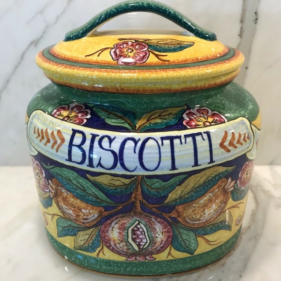 ITALIAN HANDMADE PAINTED FRUIT BISCOTTI JAR NEW! - Picture 4 of 14